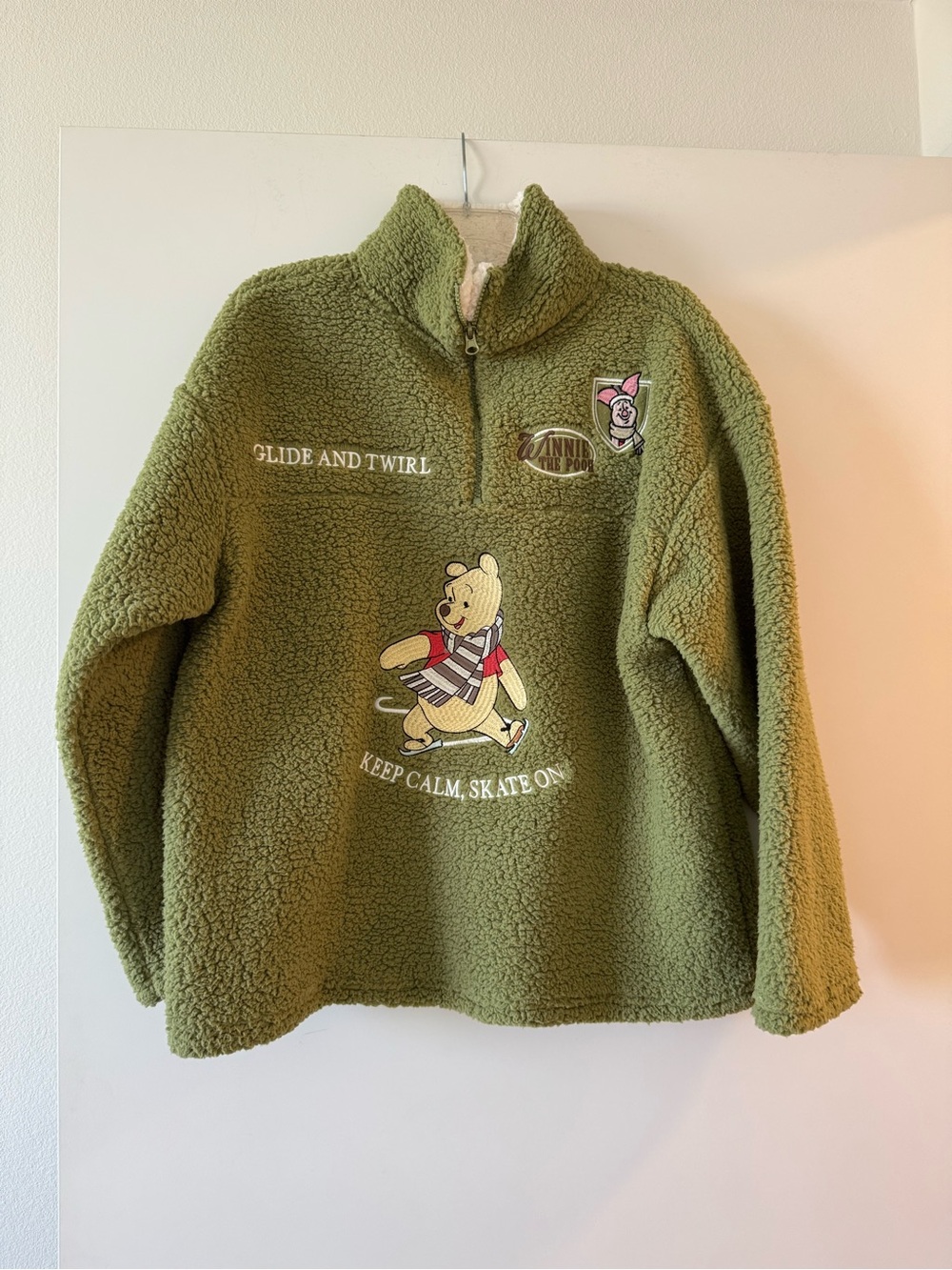 Womens Olive Green Sherpa Pullover Jacket - Size L